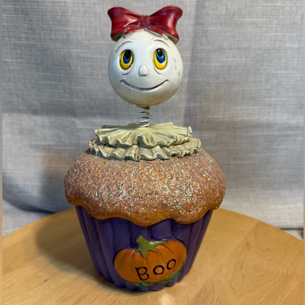 Floral Halloween Cupcake Bobblehead Ghost Girl Large Heavy Decoration Figurine